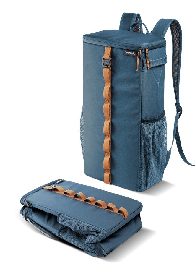 CleverMade Tahoe Backpack Cooler, 24 Cans / 24 Qt Capacity, Collapsible, Ocean/Cognac, Insulated with Storage Pockets - Image 1