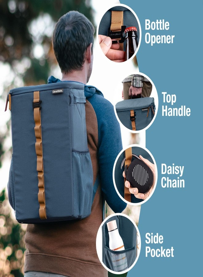 CleverMade Tahoe Backpack Cooler, 24 Cans / 24 Qt Capacity, Collapsible, Ocean/Cognac, Insulated with Storage Pockets - Image 3