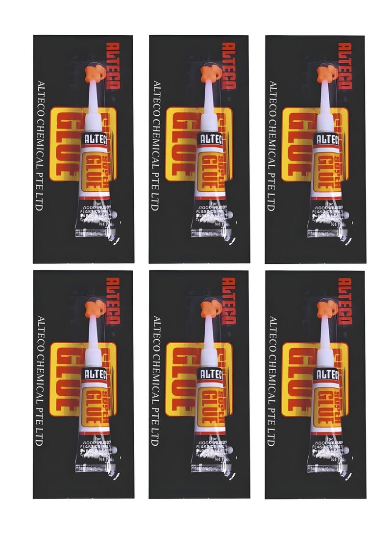 ALTECO Super Glue, Pack of 6 – Instant Adhesive, 3g Each (Total 18g), Strong Multi-Purpose Bond for Plastic, Metal, Rubber, Wood, and Ceramic Repair - Image 1