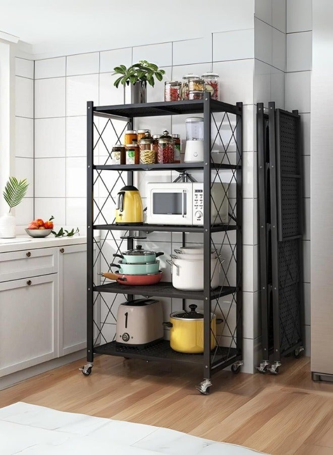 شي ون رفوف تخزين معدنية 5 دور قابلة للطي متعددة الاستخدامات مع عجلات - Image 1