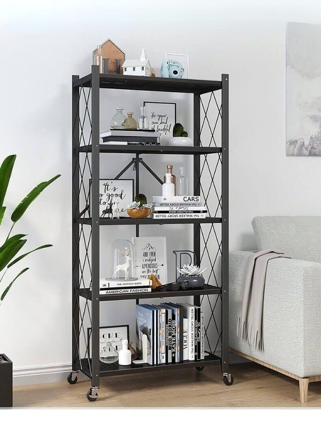 شي ون رفوف تخزين معدنية 5 دور قابلة للطي متعددة الاستخدامات مع عجلات - Image 2