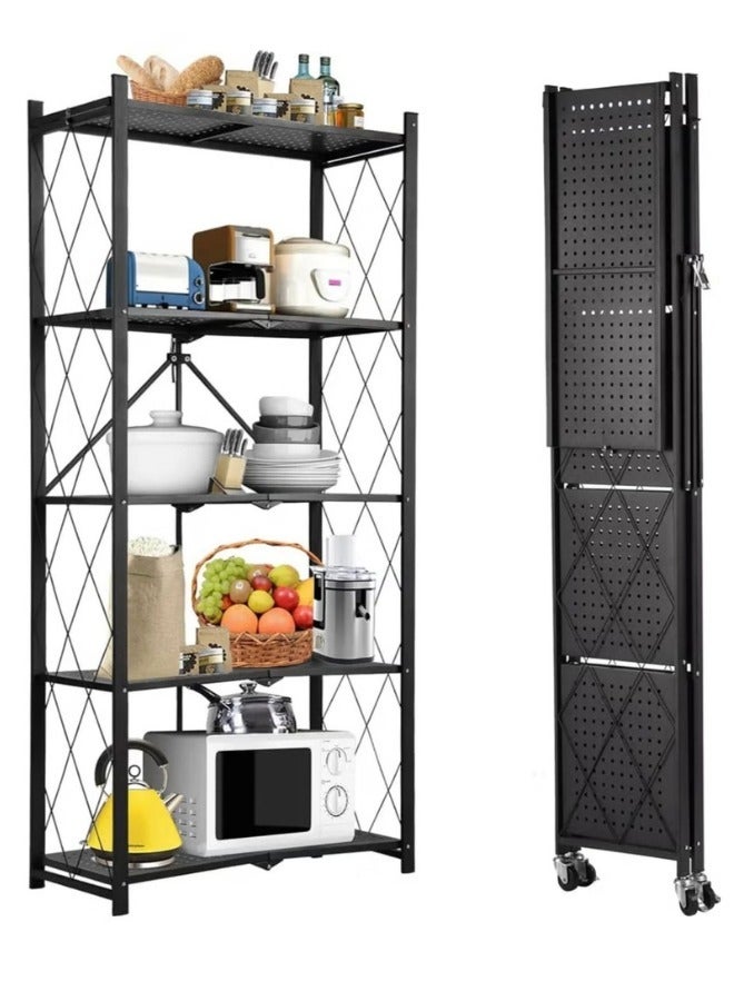 شي ون رفوف تخزين معدنية 5 دور قابلة للطي متعددة الاستخدامات مع عجلات - Image 3