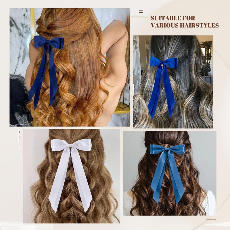 hisial 6Pcs Hair Bows Clips for Hair Silky Satin Ribbon Alligator Barrettes French Hair Ponytail Holders Cute Accessories for Women Girls(Black/White/Blue) - Image 5