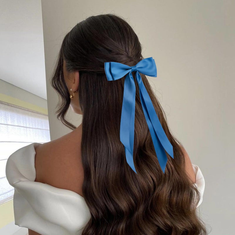 hisial 6Pcs Hair Bows Clips for Hair Silky Satin Ribbon Alligator Barrettes French Hair Ponytail Holders Cute Accessories for Women Girls(Black/White/Blue) - Image 4