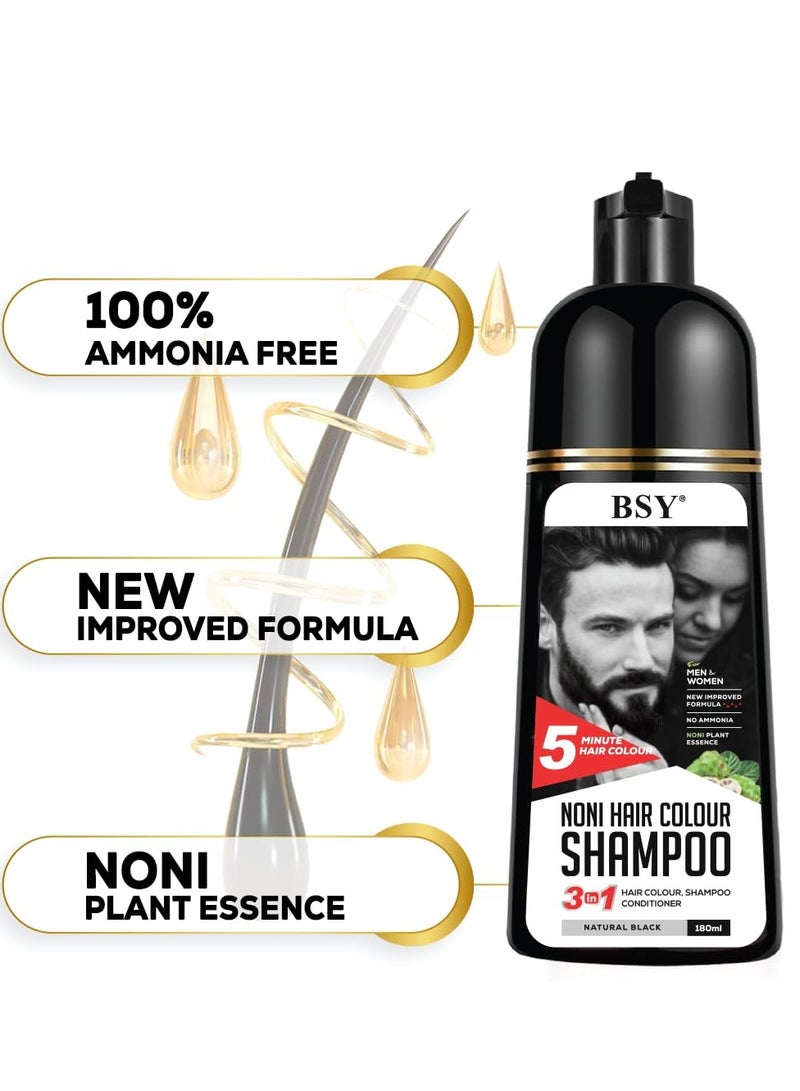 BSY شامبو صبغة الشعر BSY نوني - 6 أونصة سائلة - عبوة مضخة | بدون أمونيا | 3 في 1 - صبغة شعر شامبو، بلسم للنساء والرجال | لون أسود طبيعي، صبغة شعر دائمة للشعر الأسود - Image 2