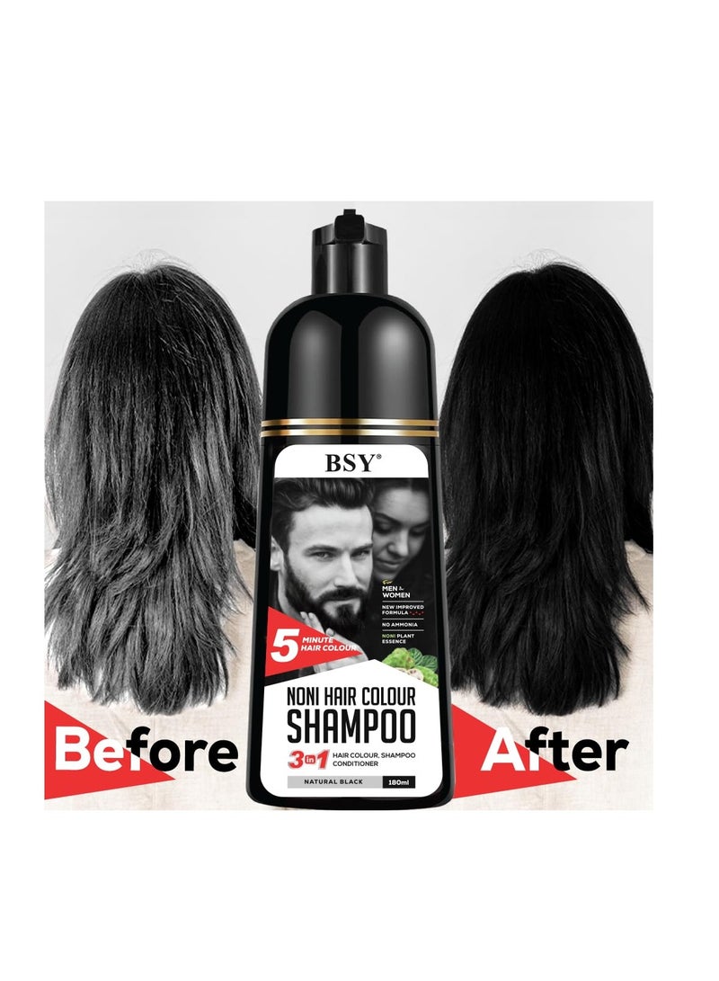 BSY شامبو صبغة الشعر BSY نوني - 6 أونصة سائلة - عبوة مضخة | بدون أمونيا | 3 في 1 - صبغة شعر شامبو، بلسم للنساء والرجال | لون أسود طبيعي، صبغة شعر دائمة للشعر الأسود - Image 3