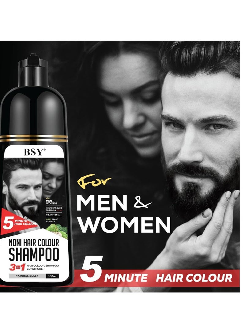 BSY شامبو صبغة الشعر BSY نوني - 6 أونصة سائلة - عبوة مضخة | بدون أمونيا | 3 في 1 - صبغة شعر شامبو، بلسم للنساء والرجال | لون أسود طبيعي، صبغة شعر دائمة للشعر الأسود - Image 4