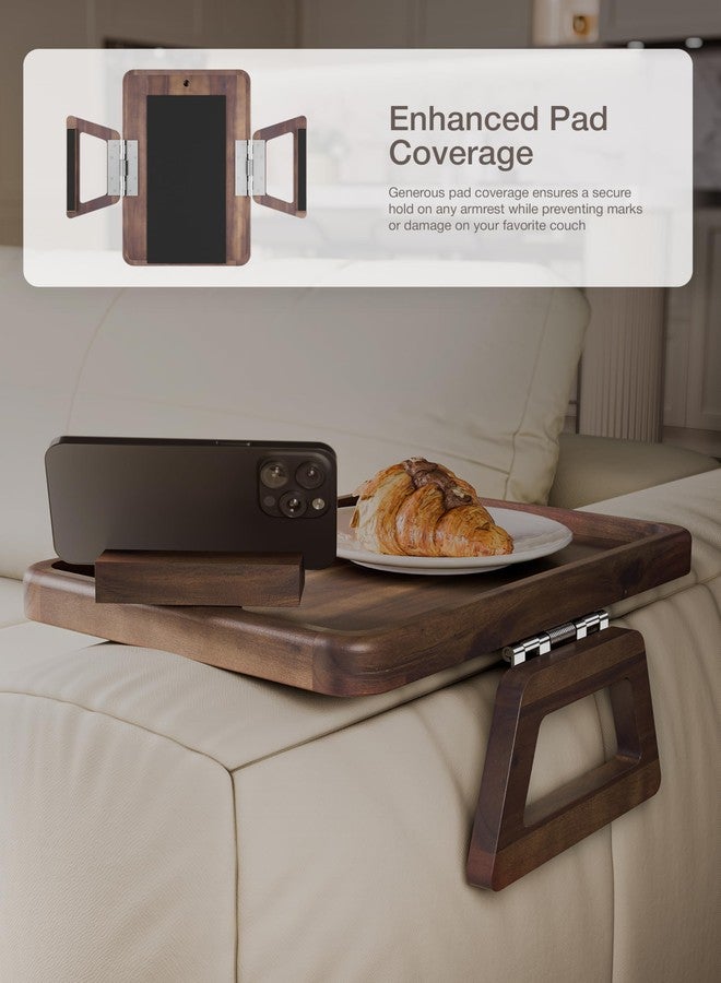 Tinamo Acacia Sofa Arm Tray, Couch Armrest Table with 360° Phone Holder - Armchair Caddy, 2-in-1 Couch Holder Tray - Sofa Arm Table for Home Living Room - No Assembly Required (Walnut Color) - Image 4