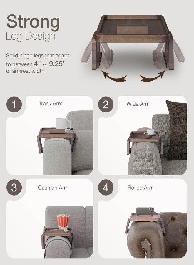 Tinamo Acacia Sofa Arm Tray, Couch Armrest Table with 360° Phone Holder - Armchair Caddy, 2-in-1 Couch Holder Tray - Sofa Arm Table for Home Living Room - No Assembly Required (Walnut Color) - Image 3