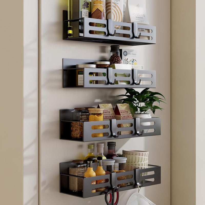 SETBAOO 4 Pack Magnetic Spice Rack for Refrigerator, Black Magnetic Shelf and Fridge Kitchen Storage Cabinet Organizers Seasoning Organization Mini Shelves, Organizadores de Cocina - Image 1