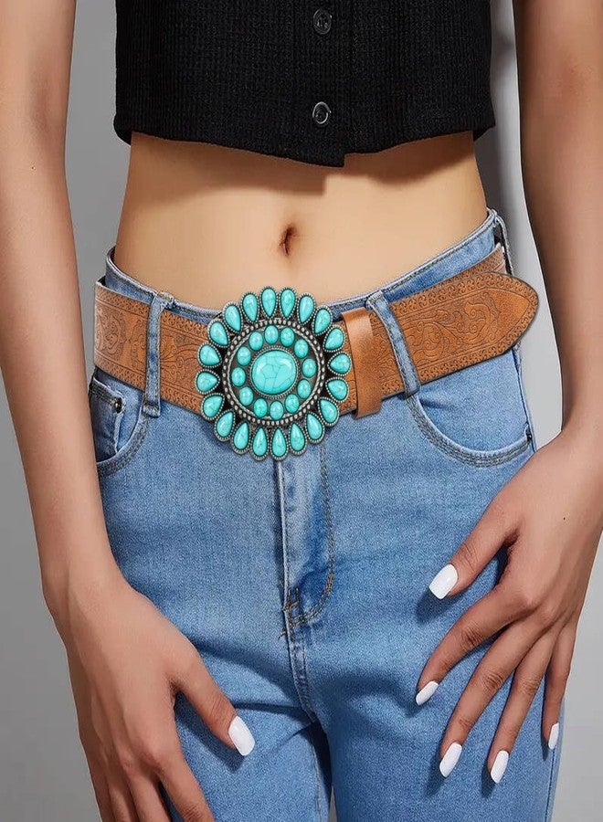 UTOWO Women Western-Turquoise-Belt for Cowgirl-Turquoise-Leather-Belt Applies to Jeans Pants Dresses - Image 2