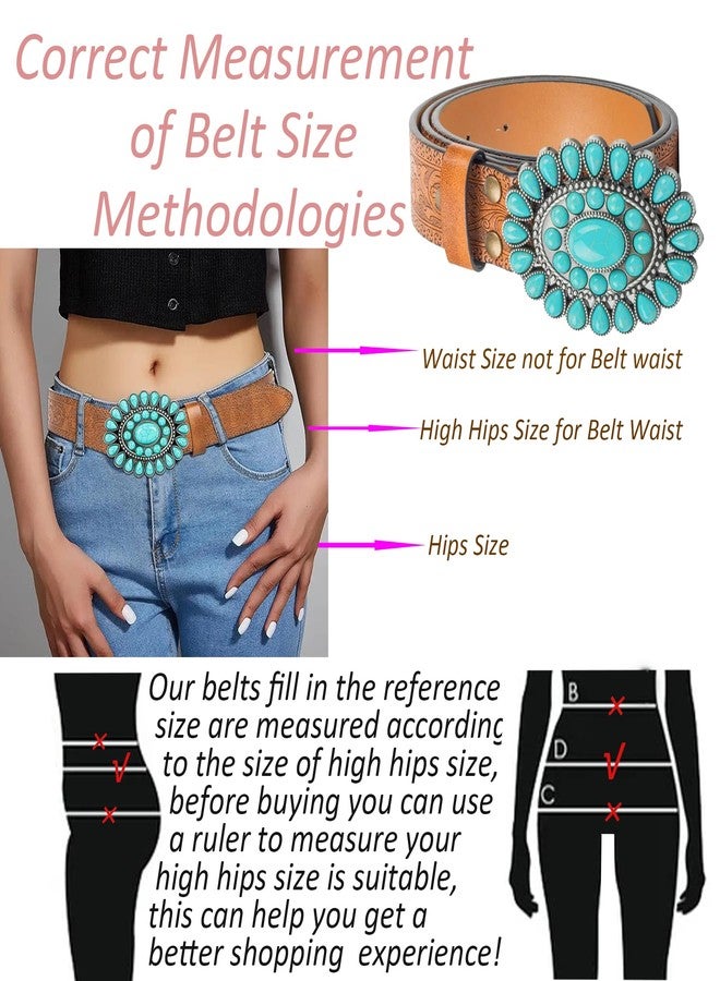 UTOWO Women Western-Turquoise-Belt for Cowgirl-Turquoise-Leather-Belt Applies to Jeans Pants Dresses - Image 5