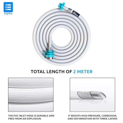 Eightiz 2 Meter Flexible PVC Washing Machine Inlet Hose water pipe, Universal Water Inlet with Tap adaptor Connector for Top & Front Load Fully Automatic - Image 2