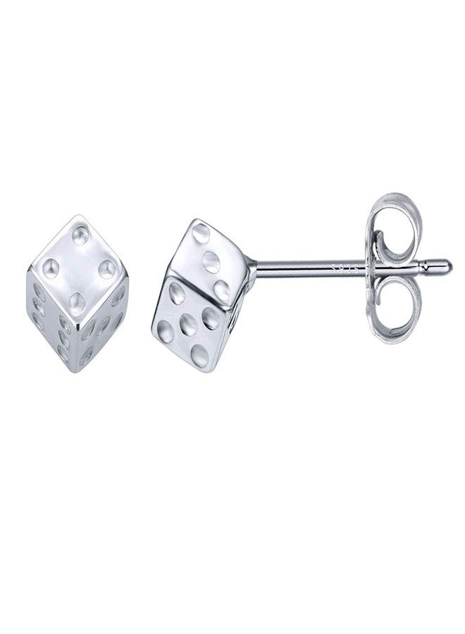 AoedeJ 925 Sterling Silver Mini Triangle Round and Star Stud Earrings Irregular Geometric Minimalist Earrings (Cube-Dice) - Image 1