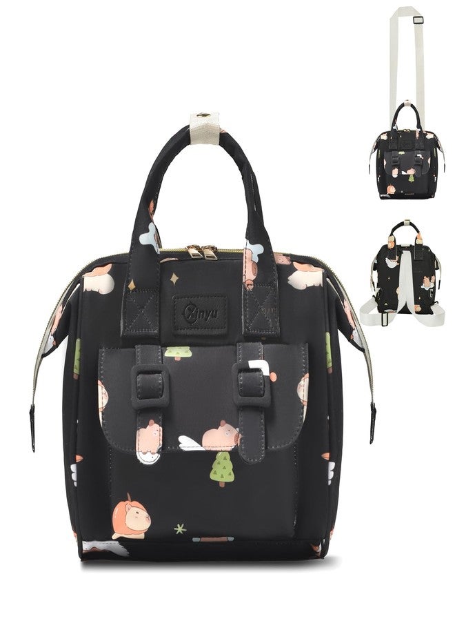 Mozzilog Small Diaper Bag Crossbody with Multi-Pocket, 4 in 1 Mini Travel Mommy Tote w/ Shoulder for Stroller, Small Toddler Daiper Backpack with Insulated Pockets, Compact Baby Bag for Mom (Black Animal) - Image 1