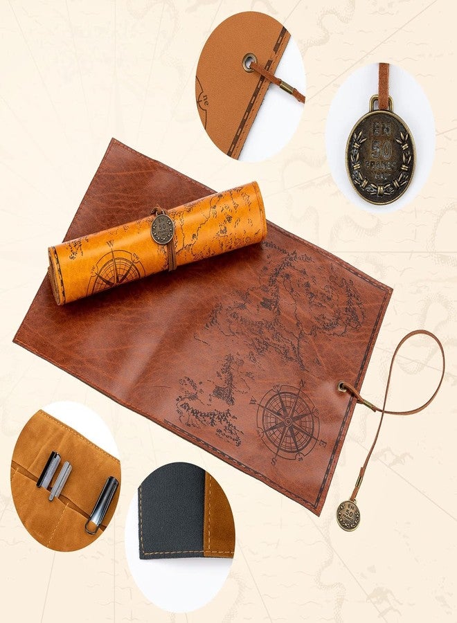 Azelf European Retro Treasure Map Leather Pencil Bag Pluggable Pencil Pens Storage Bag Sketch Colored Pencil Volume High Capacity - Image 3