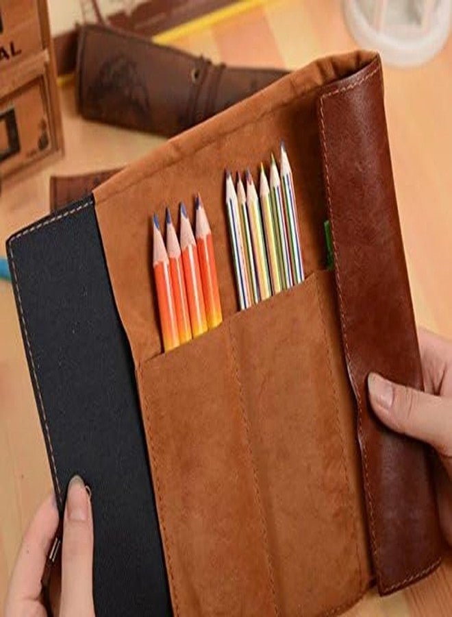 Azelf European Retro Treasure Map Leather Pencil Bag Pluggable Pencil Pens Storage Bag Sketch Colored Pencil Volume High Capacity - Image 2