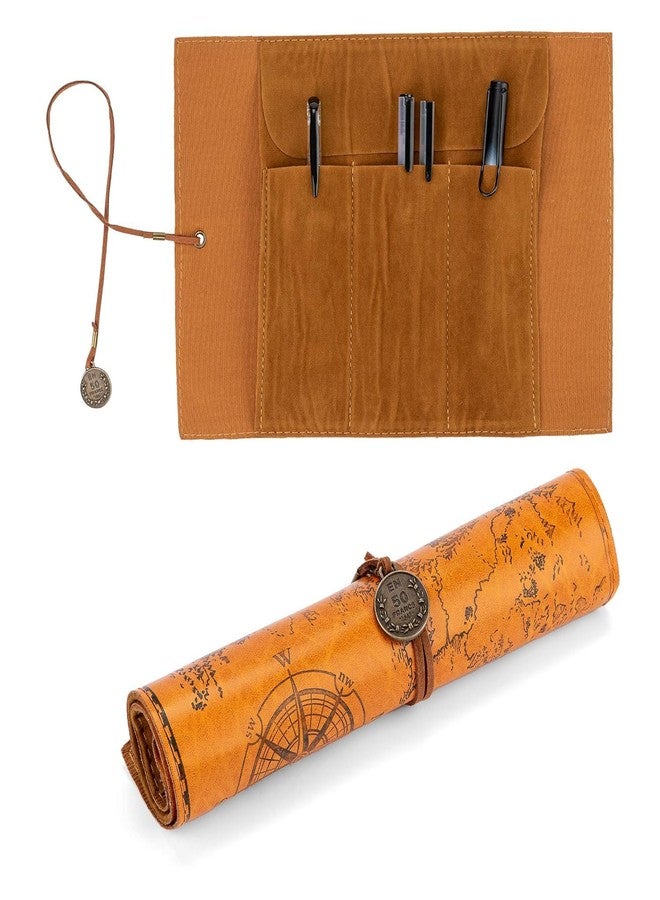 Azelf European Retro Treasure Map Leather Pencil Bag Pluggable Pencil Pens Storage Bag Sketch Colored Pencil Volume High Capacity - Image 4