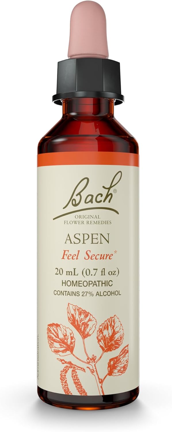 Bach Bach Original Flower Remedies, Aspen - Feel Secure - Natural Homeopathic Flower Essence for Emotional Balance - Vegan, Gluten Free, Sugar Free - 20mL Dropper 