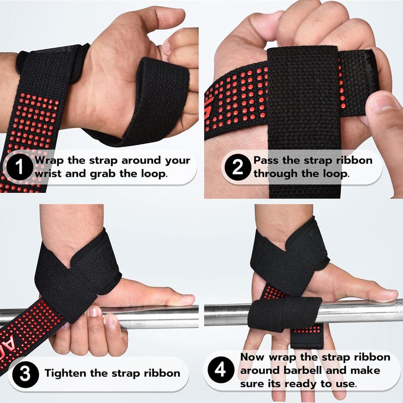 AQF Lifting Wrist Straps for Weightlifting, Powerlifting & Deadlifts – 23” Neoprene Padded Cotton Straps for Strength Training & Gym Workouts - Maximum Grip Support for Men & Women - Image 5