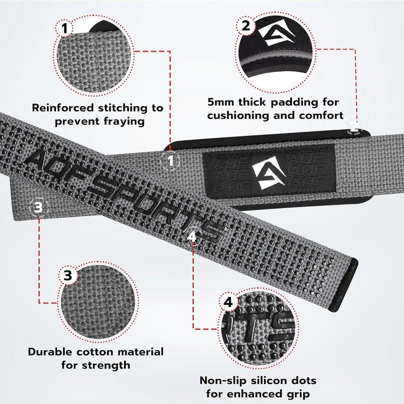 AQF Lifting Wrist Straps for Weightlifting, Powerlifting & Deadlifts – 23” Neoprene Padded Cotton Straps for Strength Training & Gym Workouts - Maximum Grip Support for Men & Women - Image 2