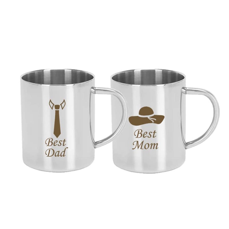 SAVRI كوب قهوة من الفولاذ المقاوم للصدأ مخصص مع رمز ربطة عنق وقبعة للأب والأم من سافري للزوجين للأم والأب للوالدين لعيد الميلاد أو الذكرى السنوية 220 مل - Image 1