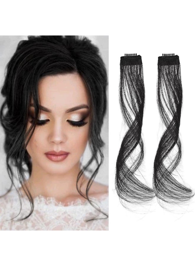 NICENEEDED 2 PCS Long Side Air Bangs Natural Black False Fringe Wavy Curly Clip in Thin Air Hair Synthetic Dragon Beard Extensions for Women Halloween - Image 2