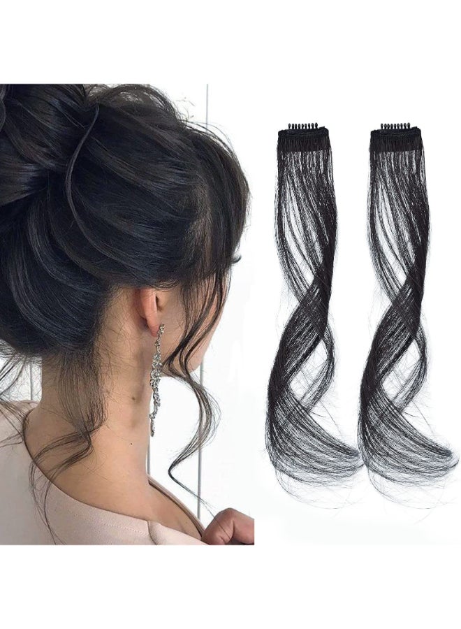 NICENEEDED 2 PCS Long Side Air Bangs Natural Black False Fringe Wavy Curly Clip in Thin Air Hair Synthetic Dragon Beard Extensions for Women Halloween - Image 4