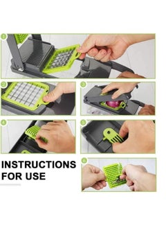 ELTRAZONE Vegetable Chopper 12 in 1 Veggie Spiralizer Food Slicer Onion Chopper Potato Dicer Cutter Cheese Grater with Large Container Drain Basket for Kitchen Tomato with Garlic Crush Press Chopper  - Image 4
