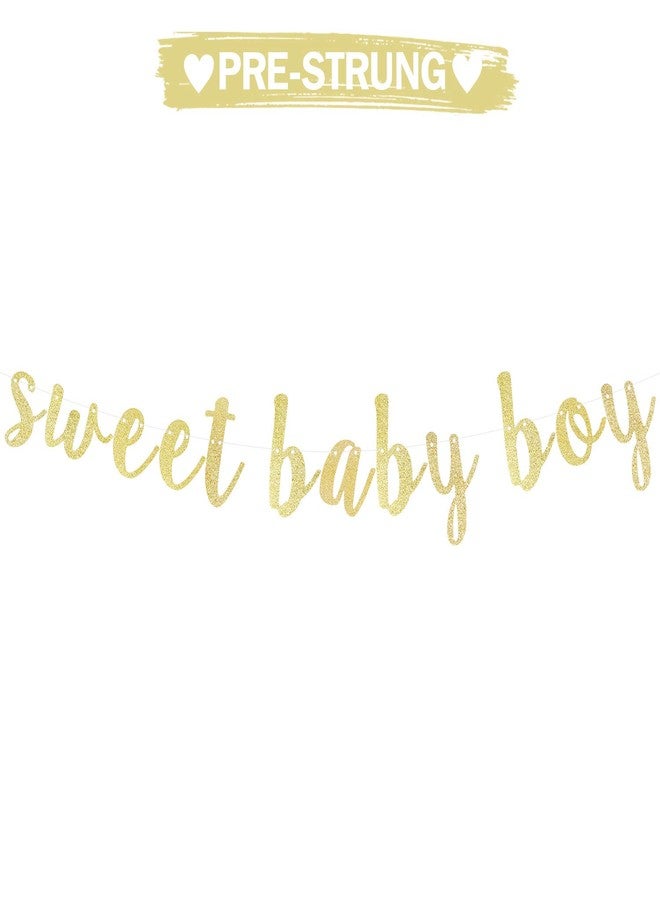 LINGTEER Sweet Baby Boy Gold Glitter Bunting Banner Perfect for Baby Boy Shower First Birthday Party Decorations Backdrop Gift Sign. - Image 1