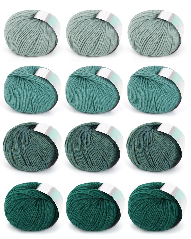Coopay Yarn for Crocheting, 12 Premium Wool Yarns - 98% Wool 2% Cotton, 1.76oz, 164yds - Crochet Yarn for Clothes, Scarves, Blankets, Shawls (Green Family) - Image 1