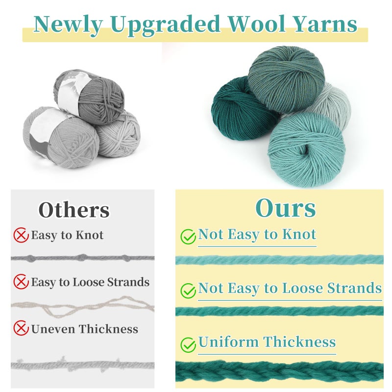 Coopay Yarn for Crocheting, 12 Premium Wool Yarns - 98% Wool 2% Cotton, 1.76oz, 164yds - Crochet Yarn for Clothes, Scarves, Blankets, Shawls (Green Family) - Image 5