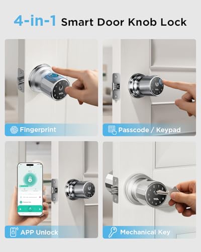 TCL K1 Smart Door Knob, Fingerprint Keyless Entry Door Lock with App Control, Passcode, Mechanical Key, Auto Lock, Easy Installation for Bedroom, Home, Office (Brushed Nickel) - Image 5