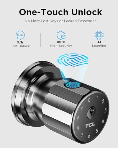 TCL K1 Smart Door Knob, Fingerprint Keyless Entry Door Lock with App Control, Passcode, Mechanical Key, Auto Lock, Easy Installation for Bedroom, Home, Office (Brushed Nickel) - Image 3
