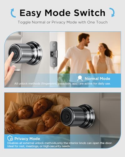TCL K1 Smart Door Knob, Fingerprint Keyless Entry Door Lock with App Control, Passcode, Mechanical Key, Auto Lock, Easy Installation for Bedroom, Home, Office (Brushed Nickel) - Image 4