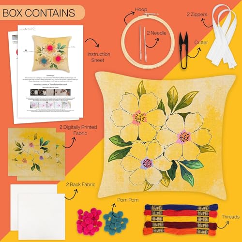 picknMAKE Beginners for Set Kit Embroidery Hand Cover Cushion DIY 2 of Pack – Covers Pillow Cross-Stitch Bloom Floral | Decor Home | 16"x16" | Pattern Printed Digitally | Included Materials All - Image 2