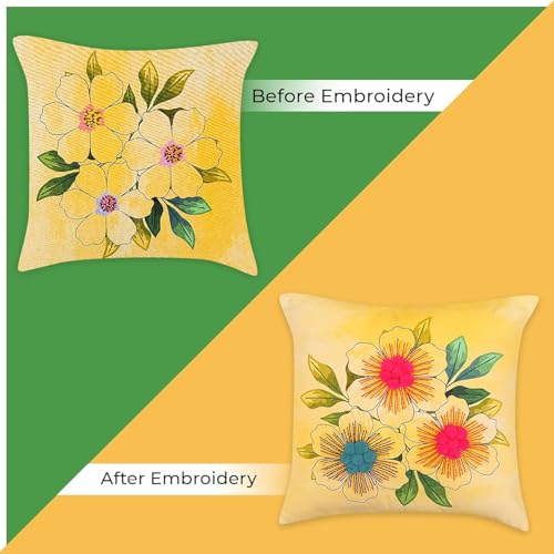 picknMAKE Beginners for Set Kit Embroidery Hand Cover Cushion DIY 2 of Pack – Covers Pillow Cross-Stitch Bloom Floral | Decor Home | 16"x16" | Pattern Printed Digitally | Included Materials All - Image 4