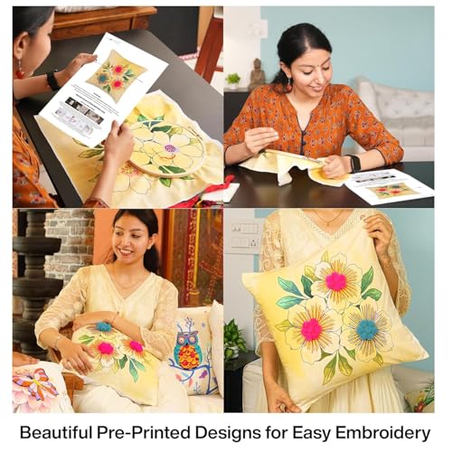 picknMAKE Beginners for Set Kit Embroidery Hand Cover Cushion DIY 2 of Pack – Covers Pillow Cross-Stitch Bloom Floral | Decor Home | 16"x16" | Pattern Printed Digitally | Included Materials All - Image 3