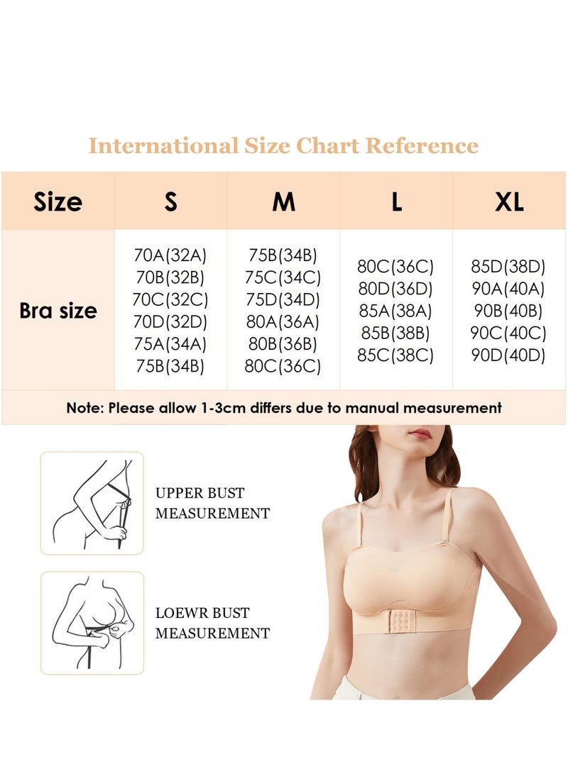 roaiss 2Pcs Women's Strapless Tube Top Underwear Without Steel Ring Push Up Bra Beige/White - Image 2