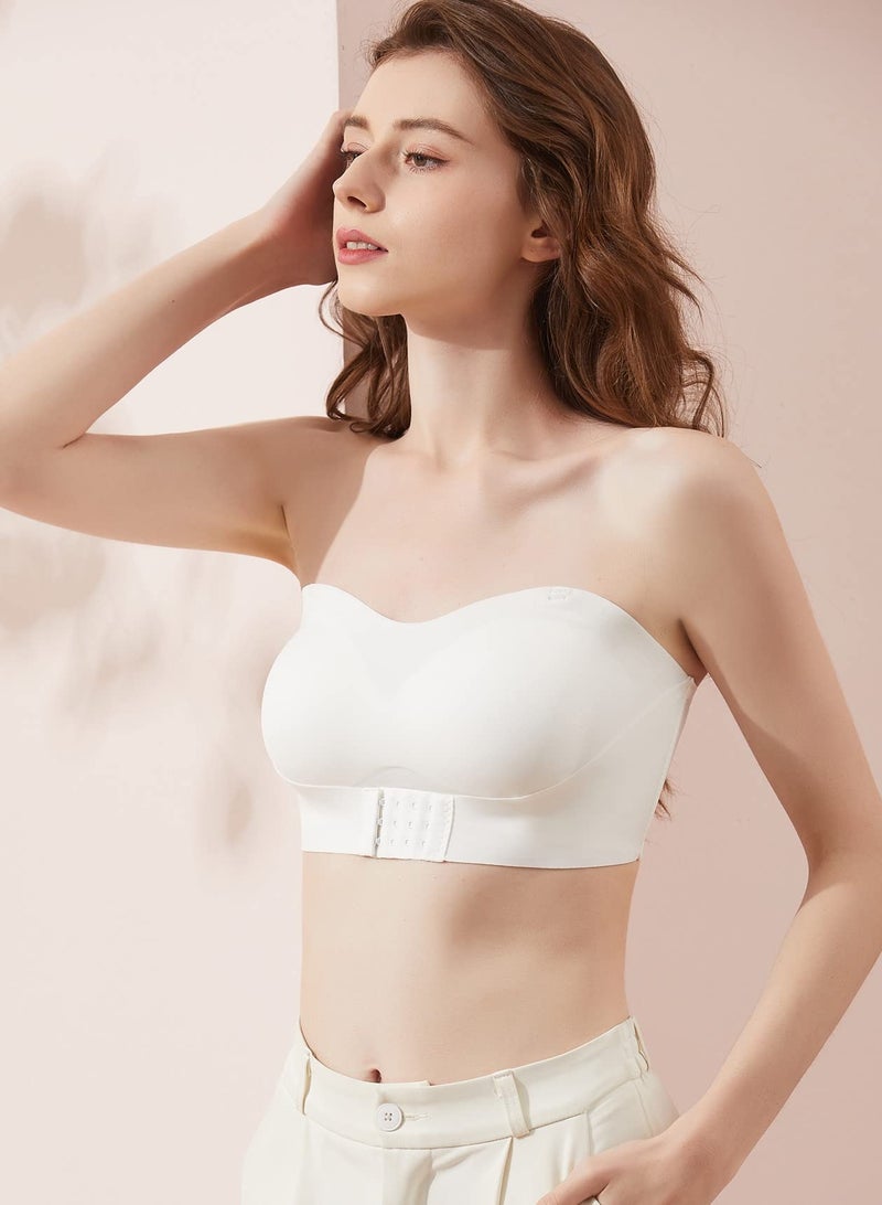 roaiss 2Pcs Women's Strapless Tube Top Underwear Without Steel Ring Push Up Bra Beige/White - Image 3