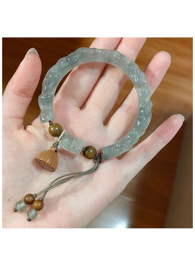 Green Lotus Jade Ancient Style Bracelet 