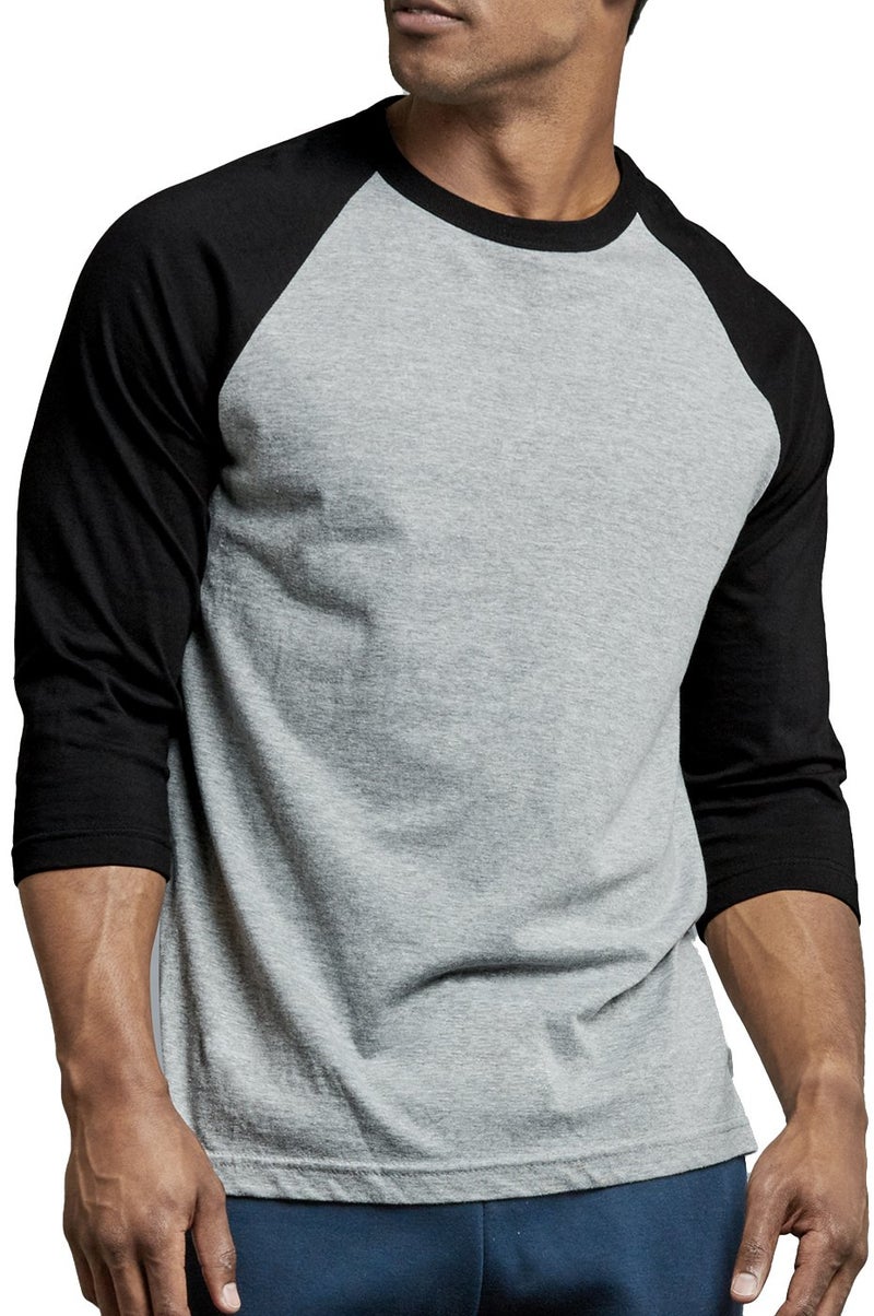 TOP PRO Men's 3/4 Sleeve Casual Raglan Jersey Baseball Tee Shirt (L, Black/Light Gray-1) - Image 4