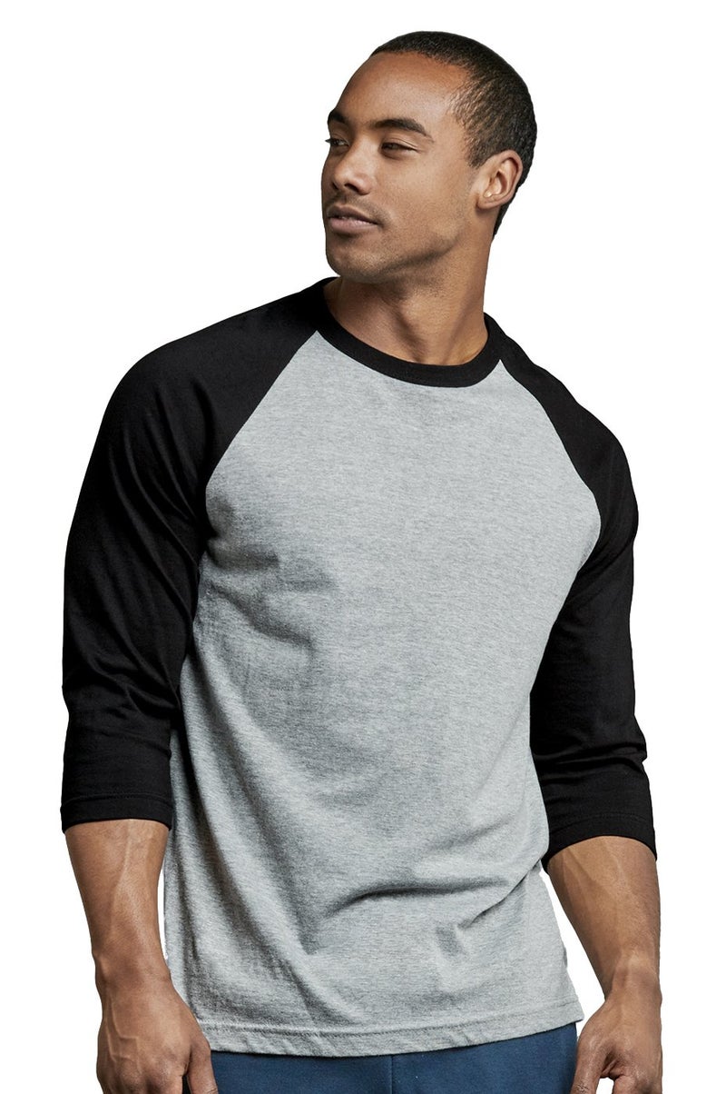 TOP PRO Men's 3/4 Sleeve Casual Raglan Jersey Baseball Tee Shirt (L, Black/Light Gray-1) - Image 1