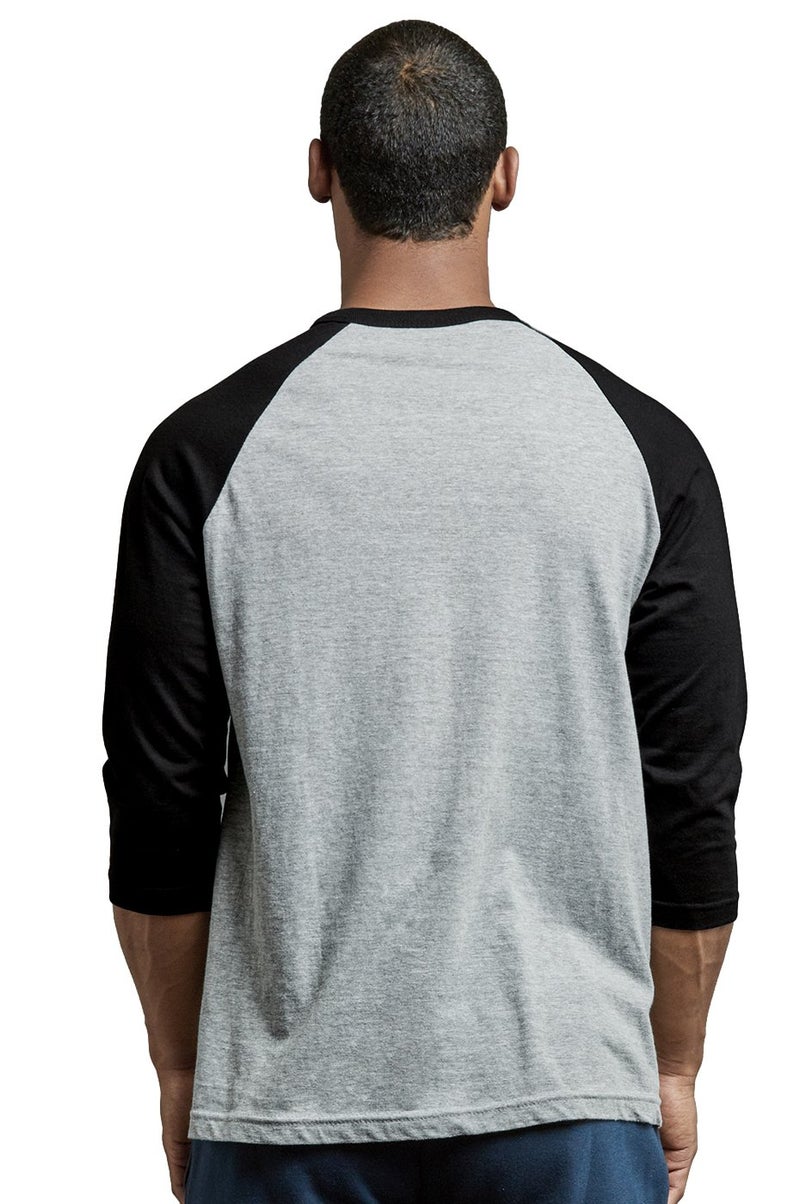 TOP PRO Men's 3/4 Sleeve Casual Raglan Jersey Baseball Tee Shirt (L, Black/Light Gray-1) - Image 2