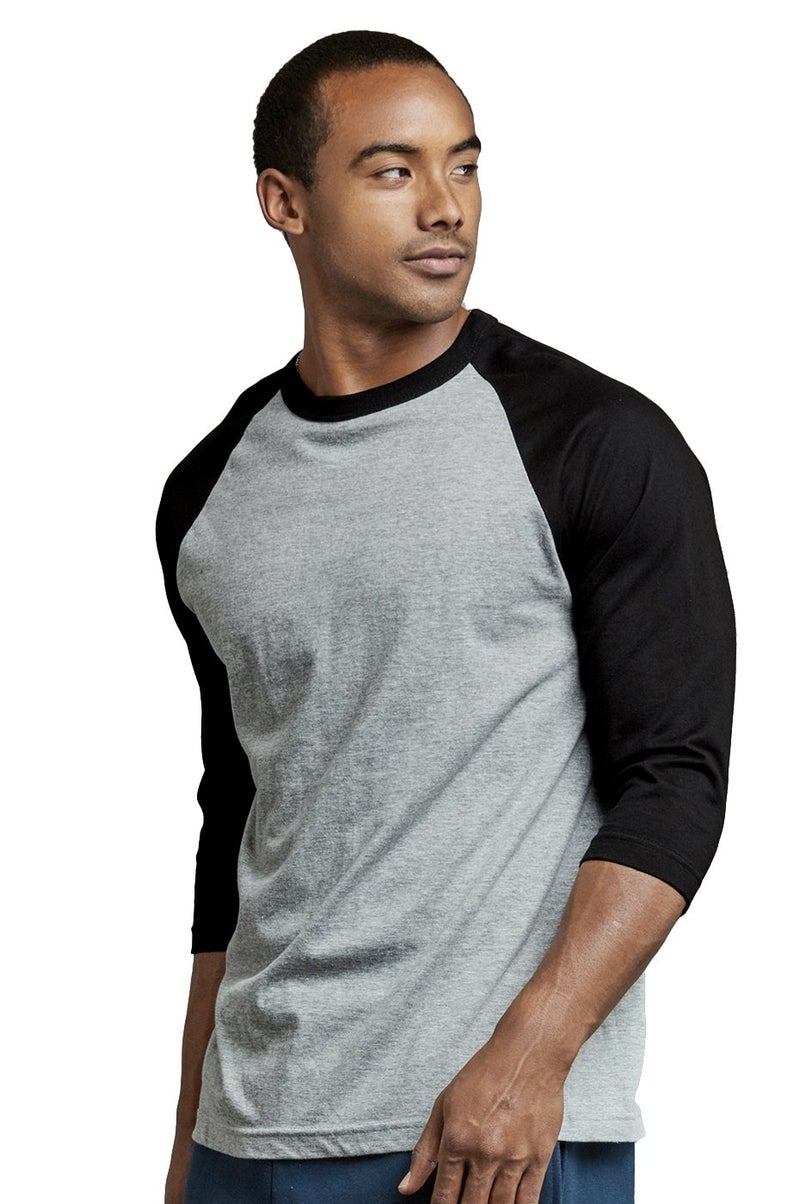 TOP PRO Men's 3/4 Sleeve Casual Raglan Jersey Baseball Tee Shirt (L, Black/Light Gray-1) - Image 3