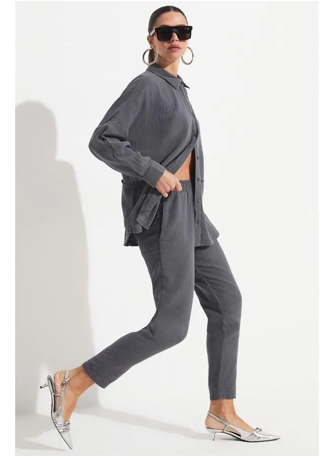 JUNE June Shirt & Trousers Set Anthracite
