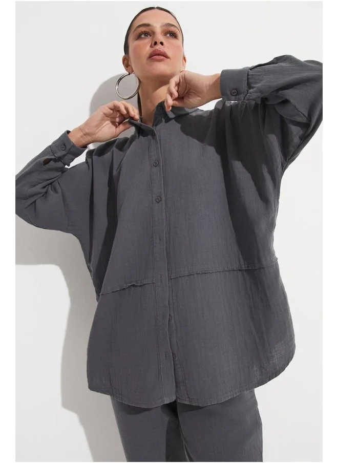 JUNE June Shirt & Trousers Set Anthracite
