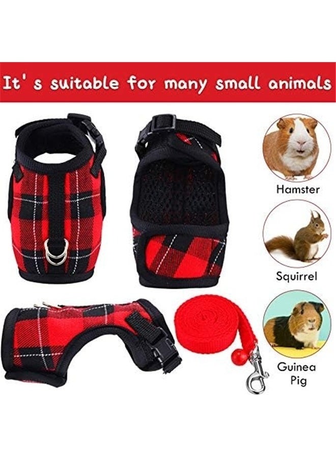 2 Pieces Guinea Pig Harness and Leash Plaid Hamster Harness with Safety Bell Adjustable Ferret Harness and Leash Pulling (M) - Image 5