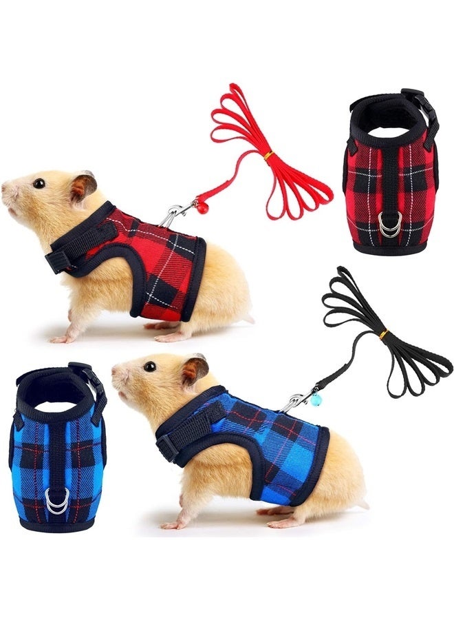 2 Pieces Guinea Pig Harness and Leash Plaid Hamster Harness with Safety Bell Adjustable Ferret Harness and Leash Pulling (M) - Image 1