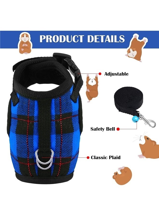 2 Pieces Guinea Pig Harness and Leash Plaid Hamster Harness with Safety Bell Adjustable Ferret Harness and Leash Pulling (M) - Image 4